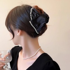 パールリボングリッパー女性用、Lサイズ、夏用、高級、シンプル、後頭部ヘアクリップ、サメクリップ、気質ヘアクリップ
