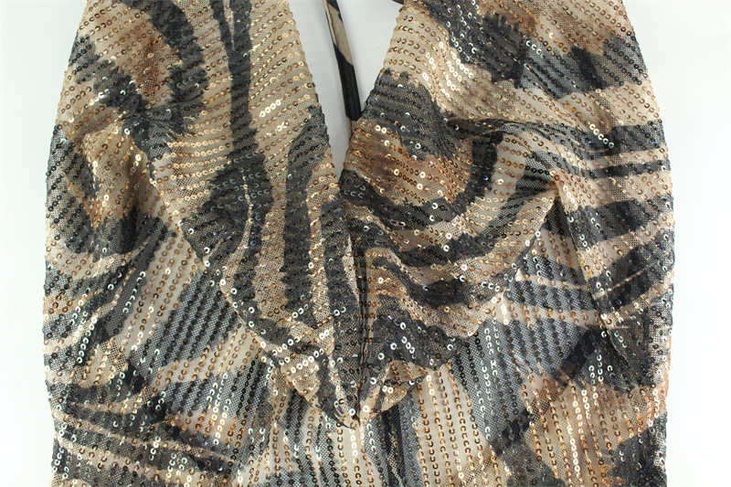 European And American Foreign Trade Women's Clothing New Fashion Sexy V-Destroyed Halter Dress Classic Leopard Pattern Printed Sequined Dress For Women display picture 8