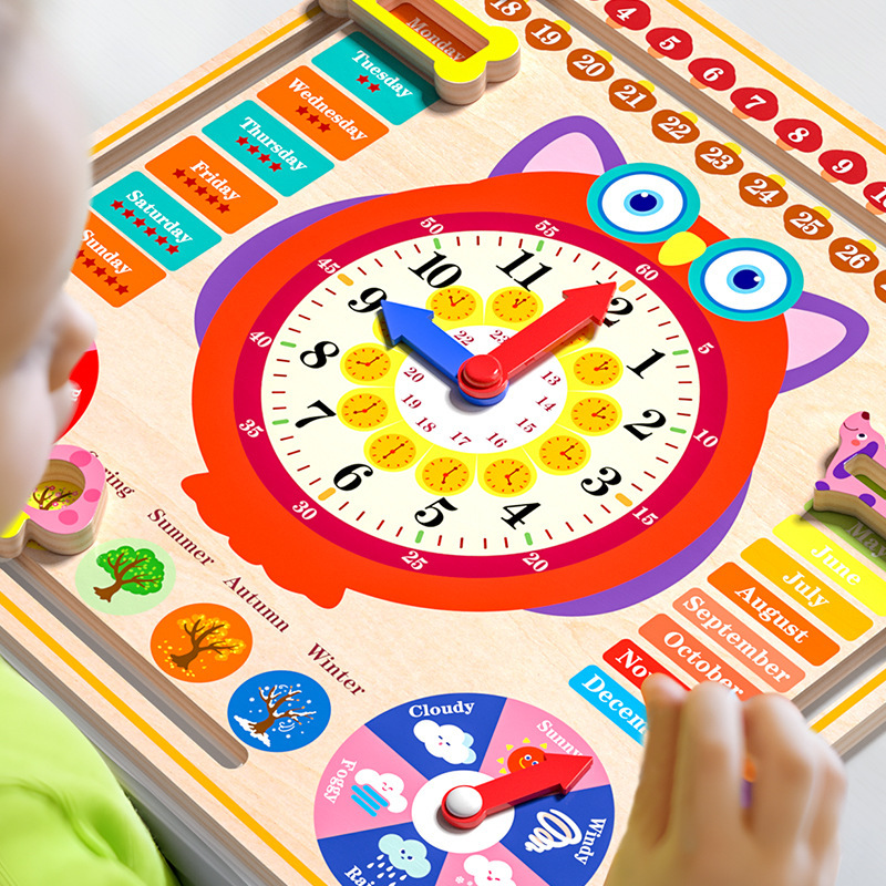 Montessori Teaching Aware Children's Calendar Weather Awareness Board Date Awareness Clock and Time Puzzle Toys Ages 3 to 6 Montessori Teaching Aware Children's Calendar Weather Awareness Board Date Awareness Clock and Time Puzzle Toys Ages 3 to 6