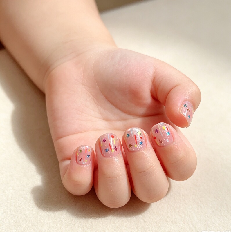 Star nail art stickers, cat-eye handmade children's press-on nails, sweet, colorful, simple, cute, for girls and sweet little kids