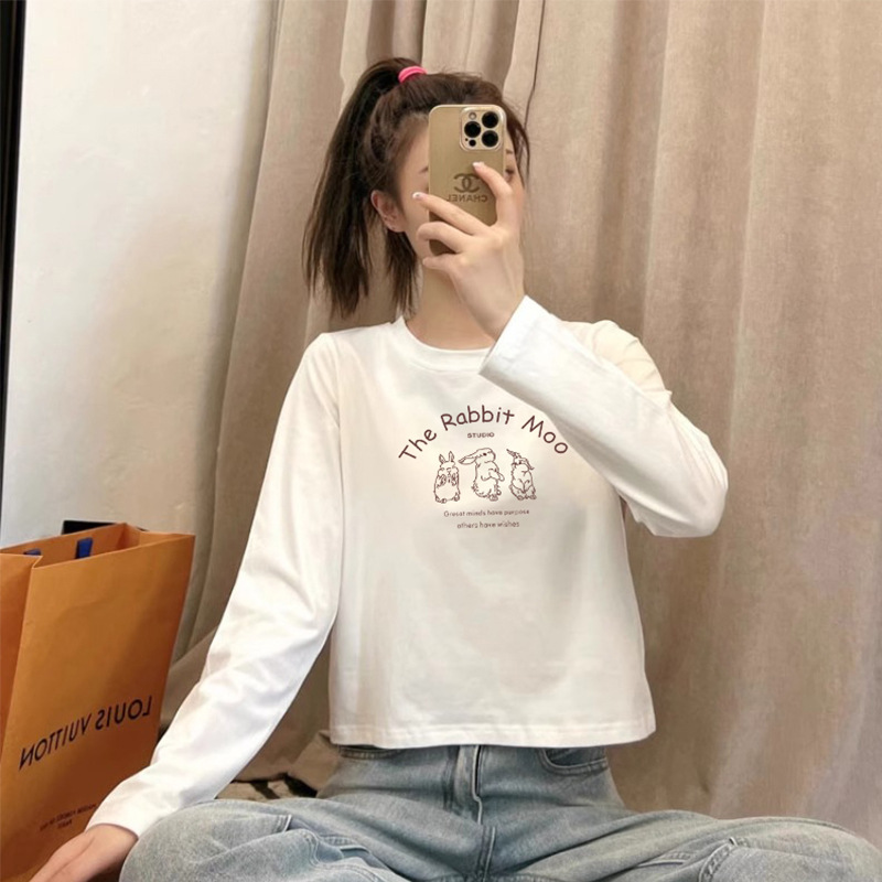 纯棉打底衫女可内搭外穿秋冬白色长袖T恤春秋百搭宽松短款上衣服|undefined