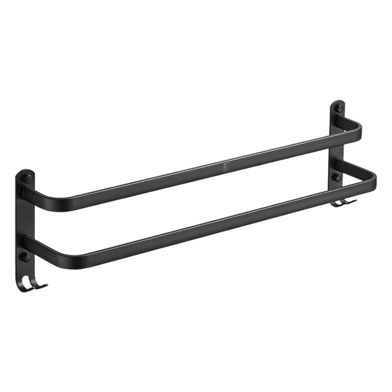 Black No-Drill Space Aluminum Towel Rack, Three-Tier Bathroom Accessory, Single or Double Rod Bathroom Towel Bar, Towel Rack