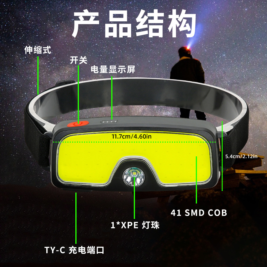 [Nuevo transfronterizo] Carga USB Fuente de luz dual COB Faros de camping al aire libre Faros LED para ciclismo y carrera