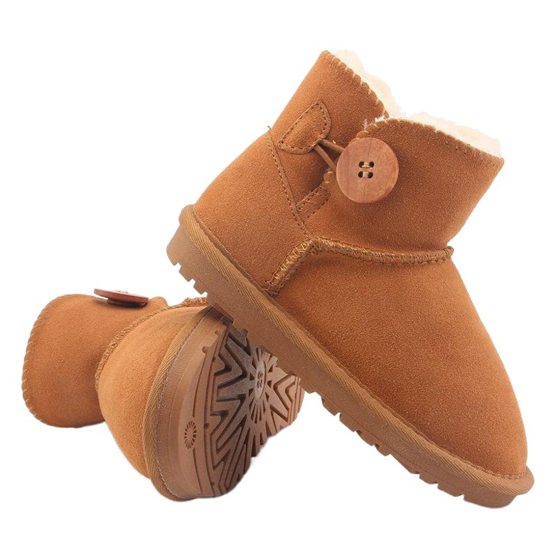 Новые детские зимние сапоги для девочек 2025 года, из натуральной кожи, теплые и дышащие, короткие зимние ботинки на плоской подошве, модель 3352