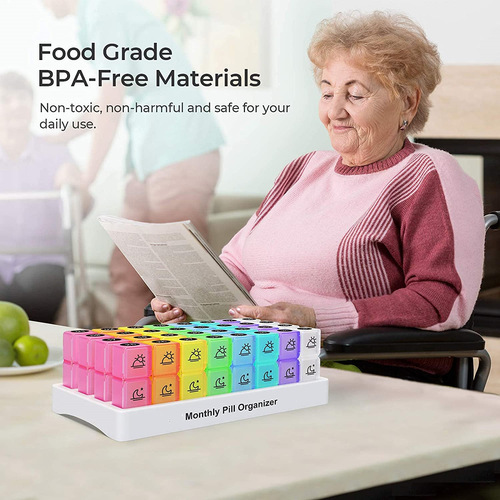 Amazon 2 times a day 30-day pill storage box AMPM compartment portable one-month pill box