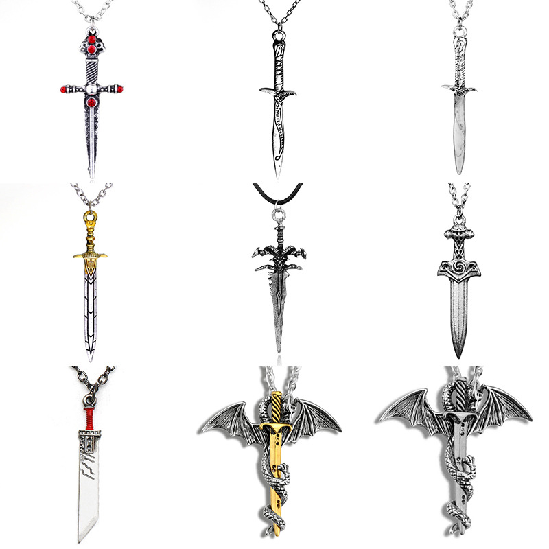 AliExpress European and American Hot Selling Retro Dagger Sword Necklace Trendy Men's Rock Fashion Cool Street Photograph Antique Pendant