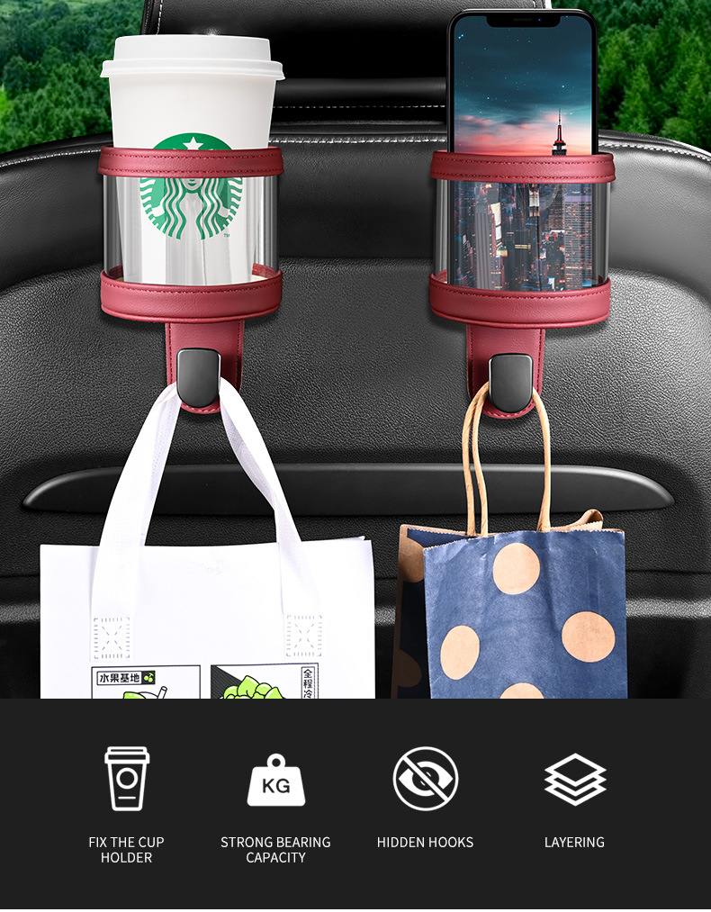 Car Hook Car Seat Back Multifunctional Water Cup Holder Car Rear Mobile Phone Storage Decoration Supplies