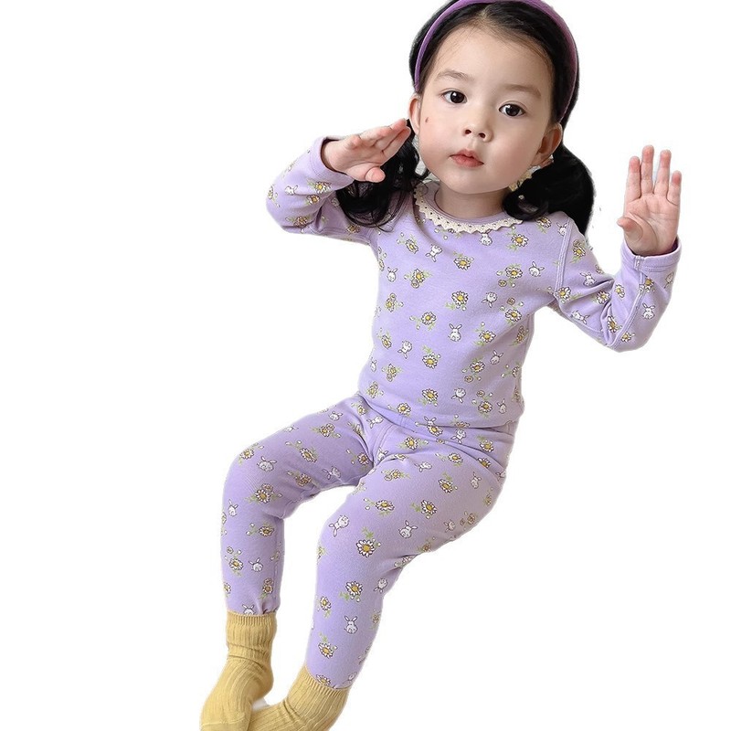 春秋2025新款德绒保暖女童碎花家居服长袖长裤套装睡衣秋裤两件套|undefined