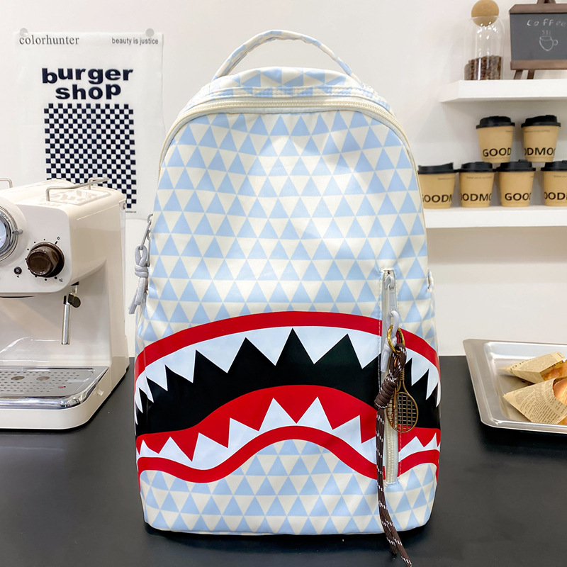 Mochila escolar de gran capacidad para mujeres nuevas estudiantes de alto valor, mochila de tiburón, mochila de viaje de nicho casual, personalidad image 8