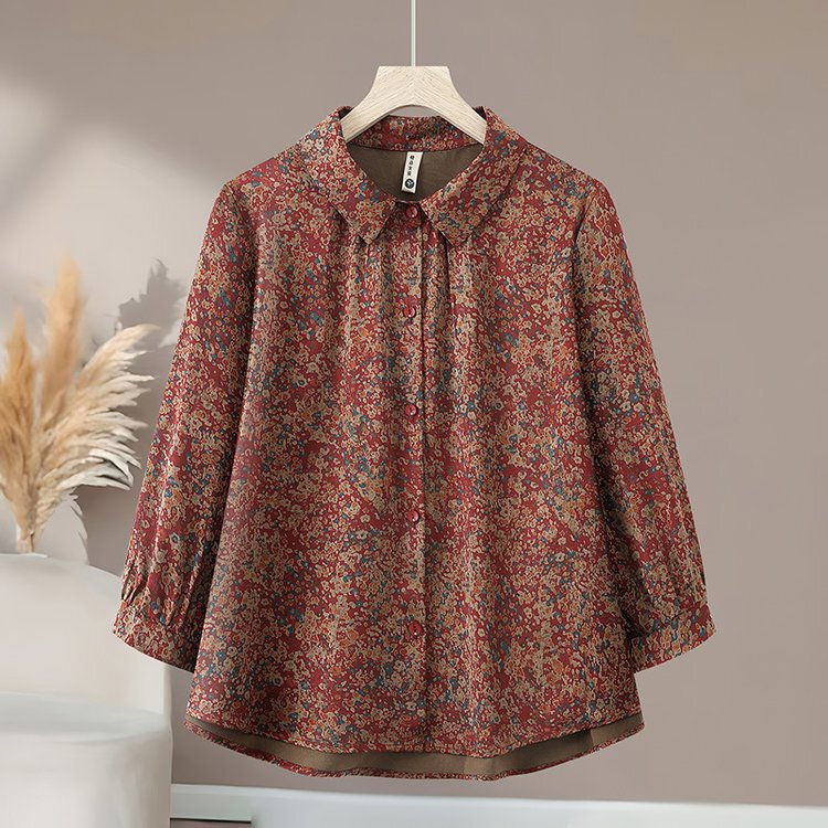 Fashionable 2025 Spring and Summer New Style Middle-Aged and Elderly Women's Foreign Style Noble Mother's Casual Three-Quarter Sleeve Shirt Grandma's Shirt
