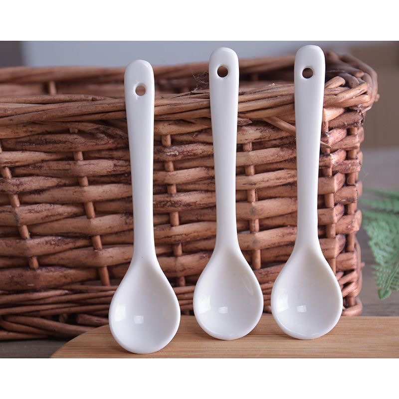 Ceramic Small Coffee Spoon Pure White Tableware For Yogurt_voghion.com