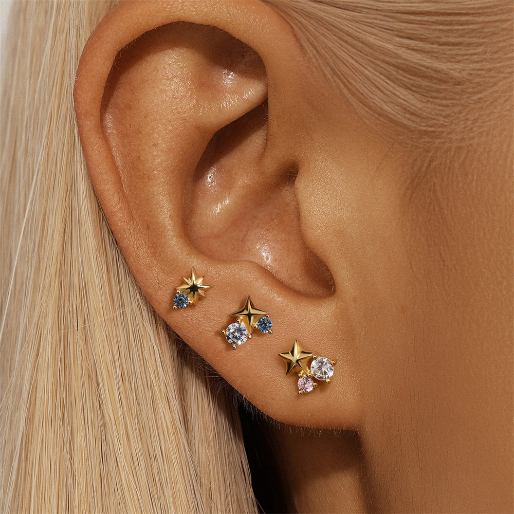 Casual, Daily, Shopping Occasion 1 Set 925 Sterling Silver Star Zircon Small Stud Earrings