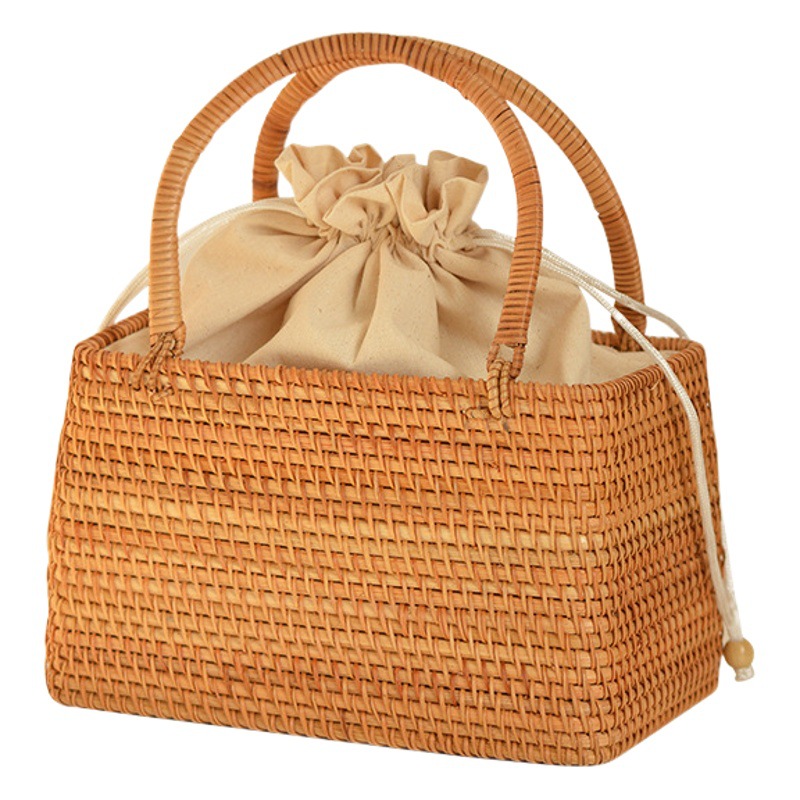 Estilo de vacaciones hecho a mano estilo pastoral cesta de almacenamiento de picnic cesta de viaje bolso de ratán tejido a mano