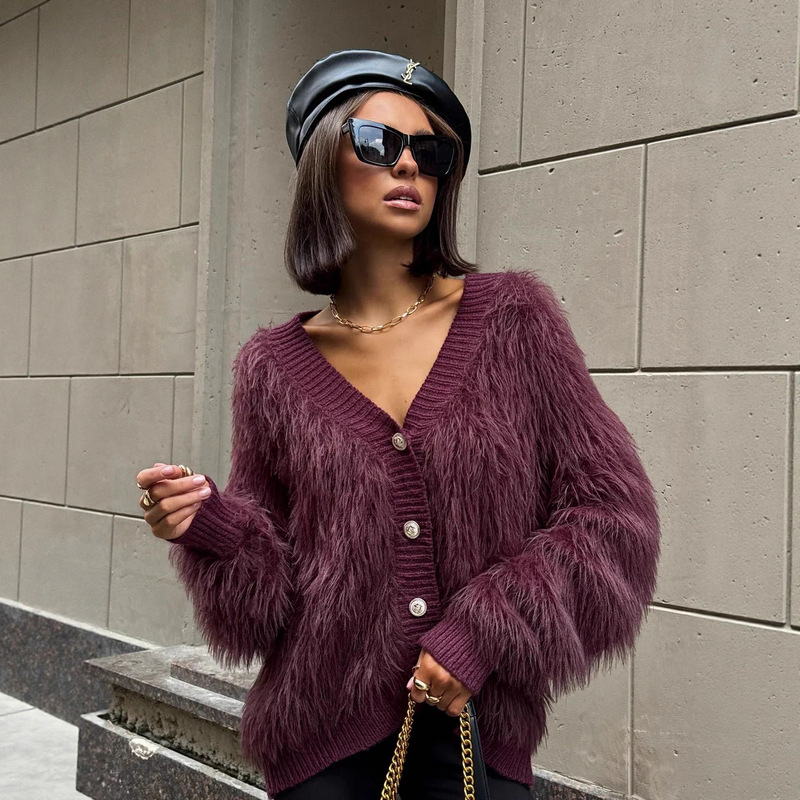 Cardigan Outerwear Fluffy Plush Long Sweater Coat Cardigan Top