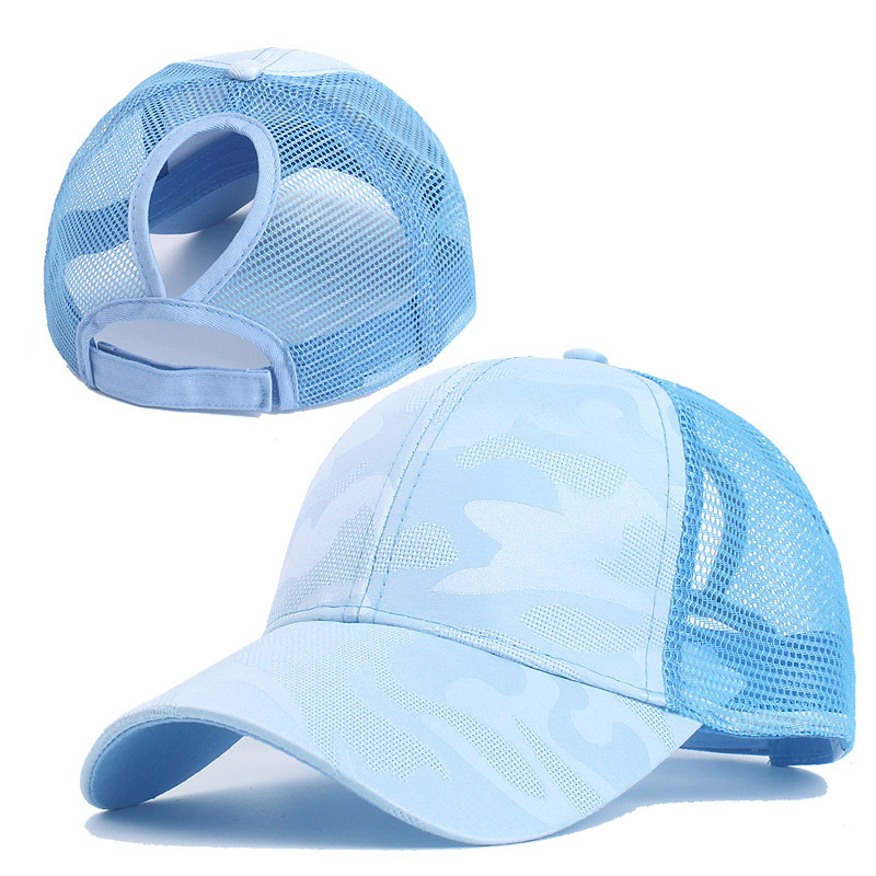 Ademende, bedrukte paardenstaart mesh casual veelzijdige zonnehoed voor dames in de zomer met eendenbekpet_voghion.com