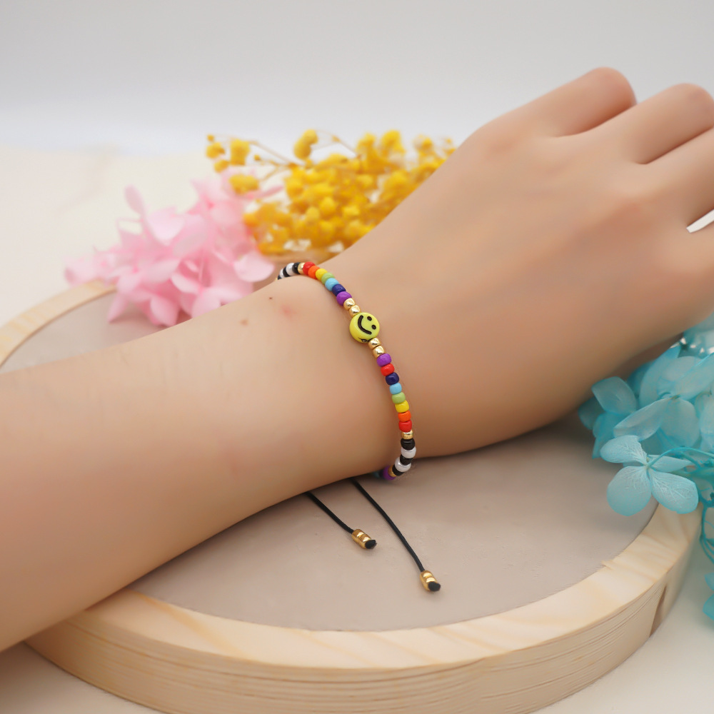 Bracelets Classification 1 Piece Bohemian Multicolor Smile Face Beaded Glass Rope Tassel Women's Bracelets