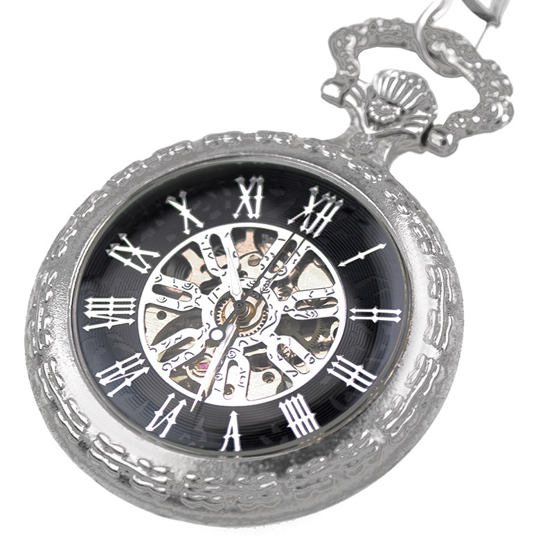Automatic Movement Coverless Large Roman Carved Through Bottom Mechanical Pocket Watch Retro Men's and Women's Student Old Man Watch