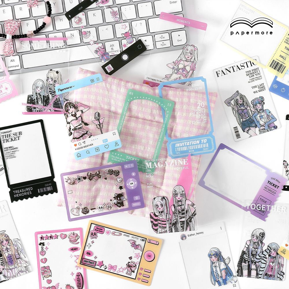 PaperMore encantadora animación chica PVC tarjeta feliz tarjeta serie de tarjetas de fondo de cuentas de mano collage de tarjetas