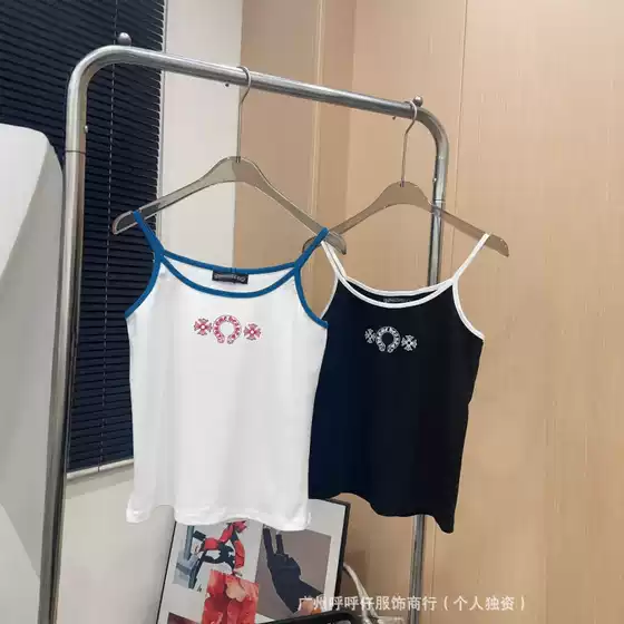 2025 Summer New Arrival Women's American Retro Printed Contrast Trim Slim Fit Flirty Spaghetti Strap Camisole