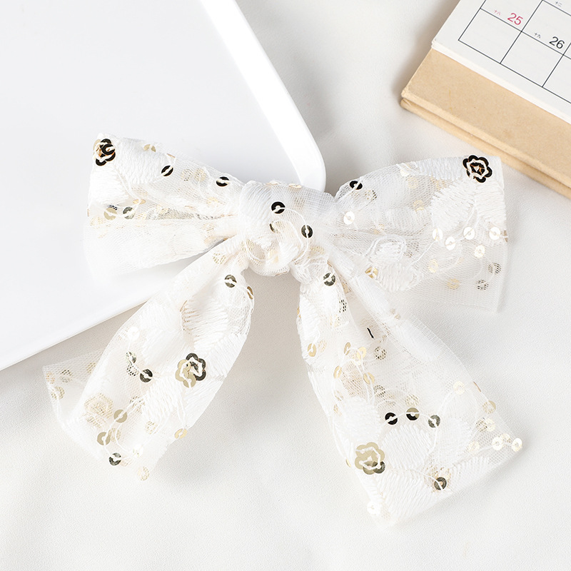 Korean Style Lace Bow Hairpin Embroidered Sweet Elegant Fairy Ribbon Spring Clip Internet Celebrity Girl's Headwear Top Clip_voghion.com