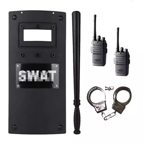 Escudo + bastón + esposas + intercomunicador