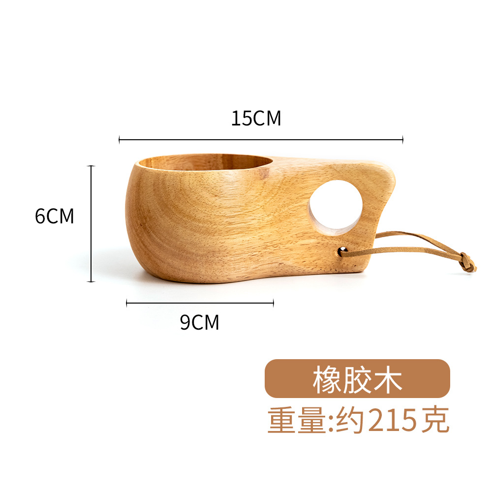 Taza de madera maciza nórdica creativa Taza de leche de desayuno para el hogar Ceremonia del té de madera Camping retro Taza de café portátil