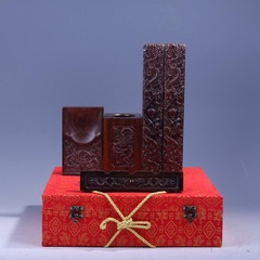 Black Sandalwood Carved Dragon Calligraphy Paperweight Redwood Study Decor LOGO Lotus Flower Stationery Set