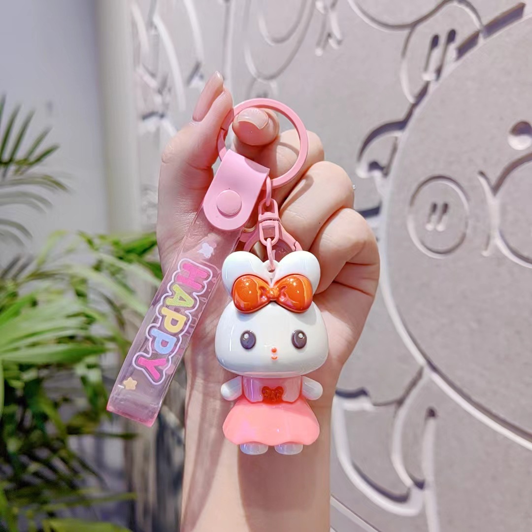 Caricatura creativa adorable pegamento suave galvanizado conejo muñeca llavero de automóvil mujer moda hermosa bolsa colgante regalo