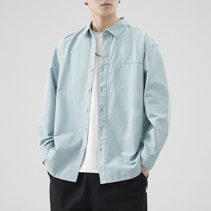 Jacket Spring and Summer New Style Men's Sports Korean Style Slim Fit Shirt Men's Business Casual Long Shirt Gray Green