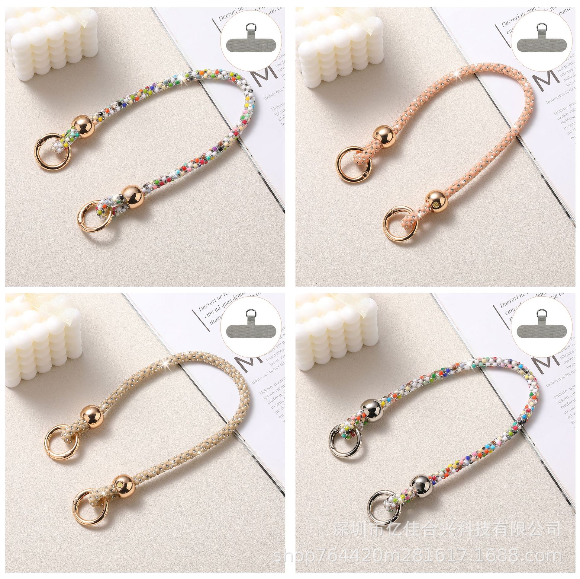 Estilo coreano ins cuentas redondas color diamante pulsera bolso colgante cadena de teléfono móvil al por mayor aplicable funda para teléfono móvil funda para auriculares nuevo