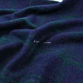 欧洲进口 深蓝绿撞色格纹蓬松感千层酥弹力亲肤羊毛面料秋冬布料