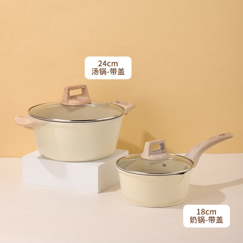 クロスボーダー家庭用麦飯石鍋セット鍋フライパン炒め鍋プレゼント鍋4点セット鍋卸売り|undefined