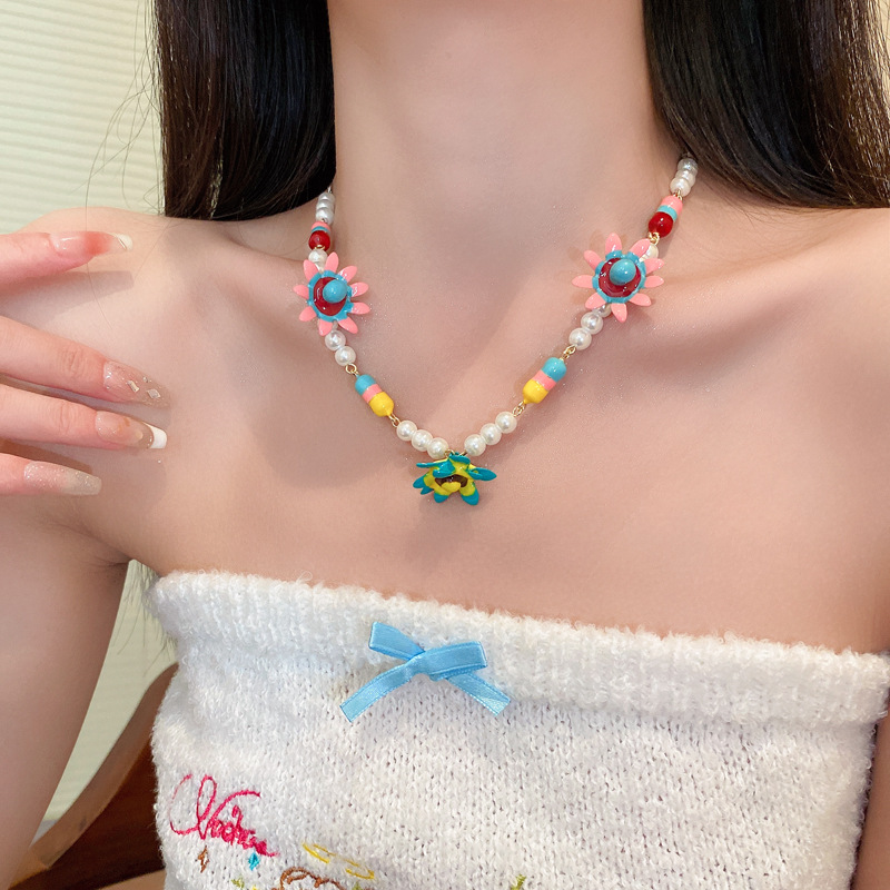 Cuentas de arroz de dopamina perla collar de cuentas cilíndricas temperamento de moda nicho Cadena de clavícula personalidad collar de todo fósforo para las mujeres