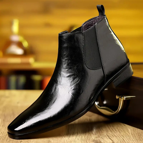 Chelsea men's boots for cross-border, large size, pointed toe, short high-top, breathable lychee pattern, casual men's Korean one-piece boot