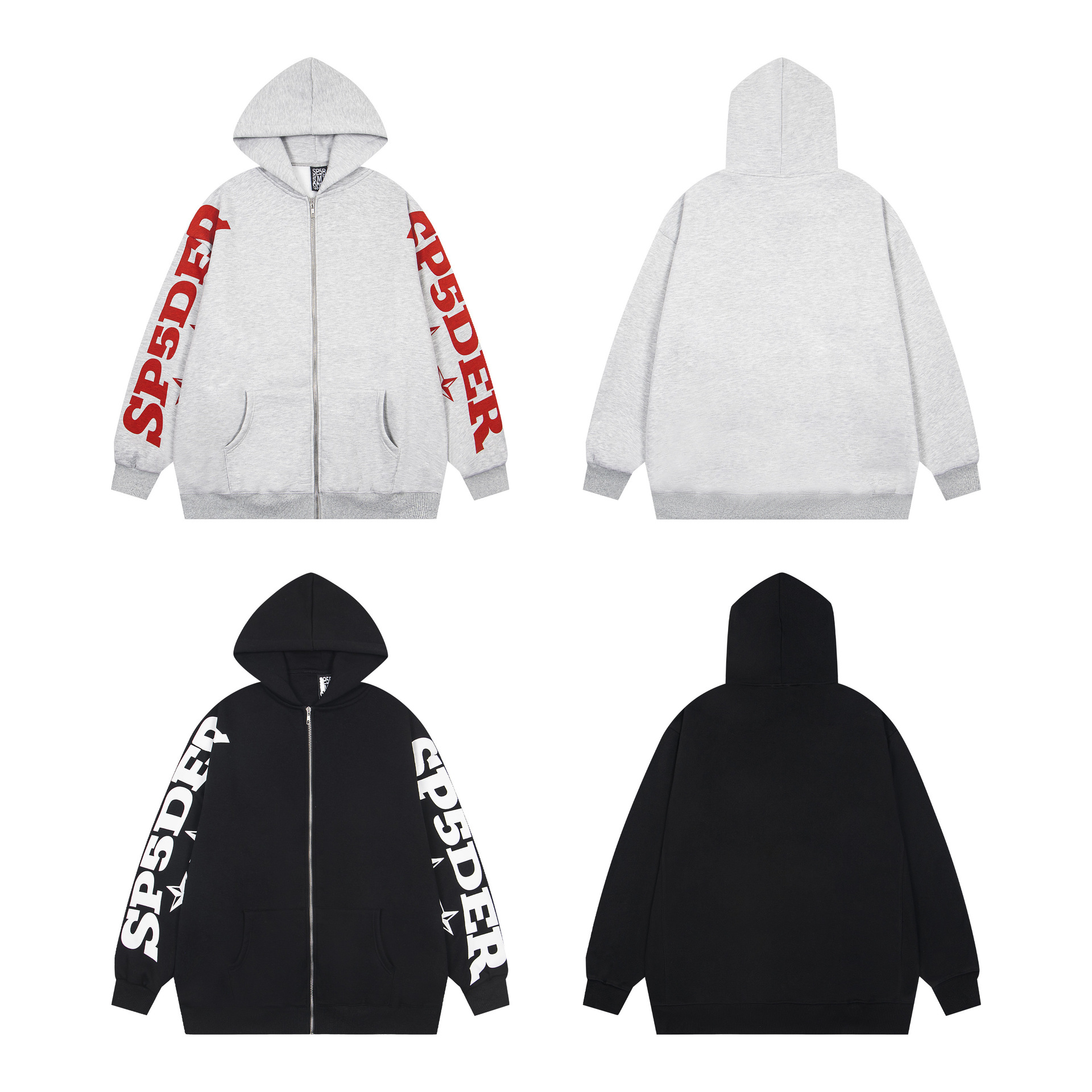 2025 New Autumn and Winter S@P5Der Spider Web Letter Zipper Hooded Sweatshirt for Men and Women, One Piece Wholesale