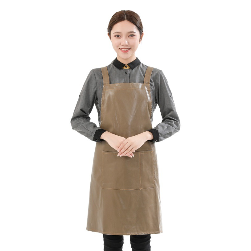 Comercio exterior PU delantal de cuero impermeable a prueba de aceite logotipo personalizado estudio barbacoa hornear cocina delantal hogar al por mayor personalizado
