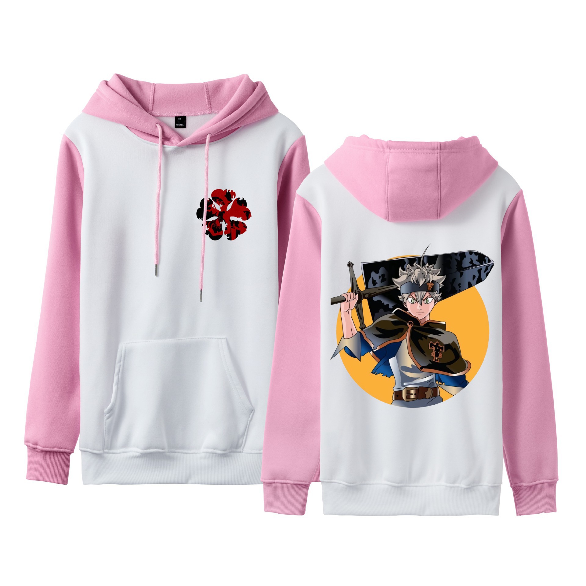 Trébol de cuatro hojas negro Black Clover suéter de pareja de talla grande para hombres y mujeres sudadera con capucha de contraste con capucha