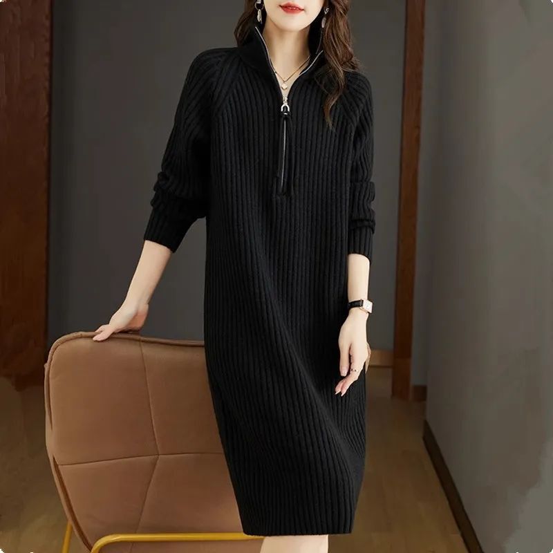 Western Style Mid-Length High Collar Zipper New Dress Summer New Style Loose Bottoming Sweater for Women Western Style Mid-Length High Collar Zipper New Dress Summer New Style Loose Bottoming Sweater for Women