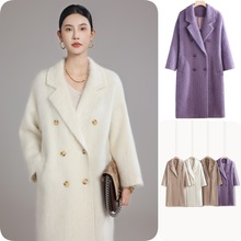 2025年秋季新款100%羊毛拉毛绒双面呢大衣高级感百搭外套中长款女