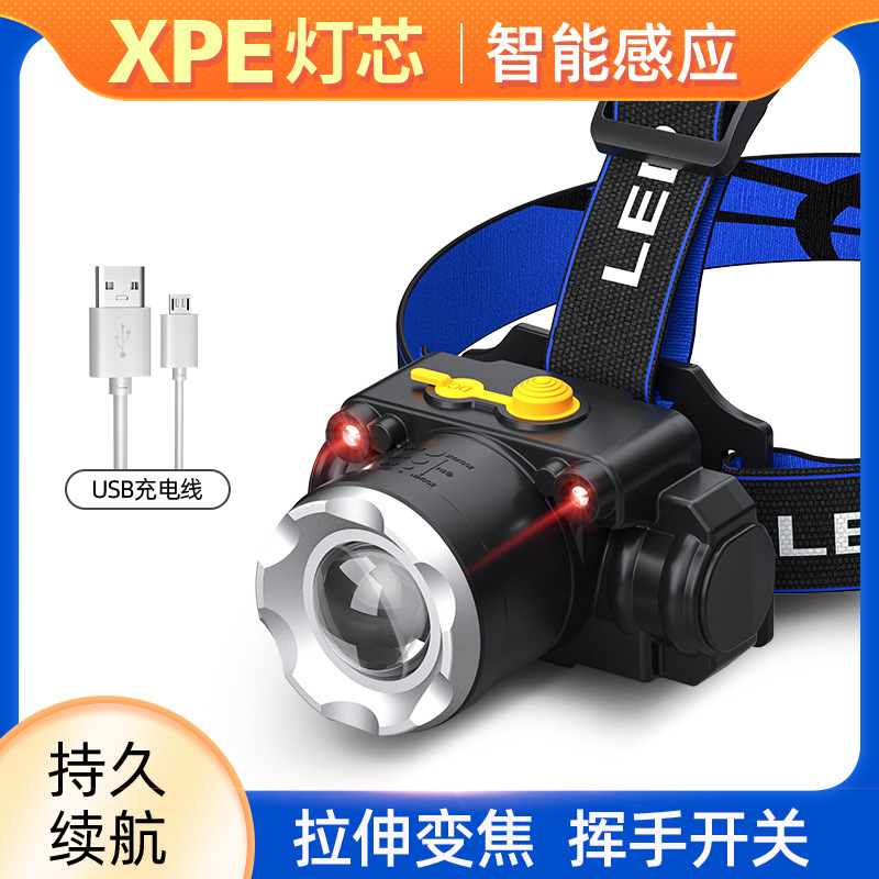T6伸縮ズームUSB充電式屋外長時間使用可能釣りキャンプ用ヘッドマウントLED強力ライトヘッドランプ|undefined