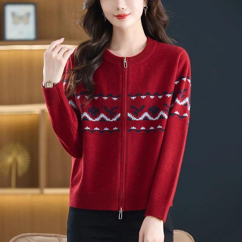 Autumn cardigan with a round collar