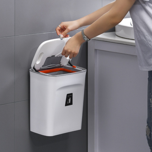 Household wall-mounted trash can with inner bucket, kitchen cabinet door with handle, adhesive sliding lid trash can, 9 liters