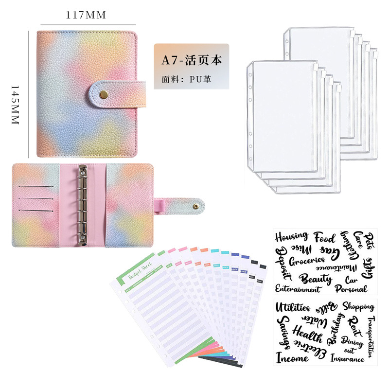 En stock transfronterizo A6 macaron cuaderno color mágico Etiqueta de papel de la perla PU libro de mano A7 libro de hojas sueltas libro de presupuesto en efectivo