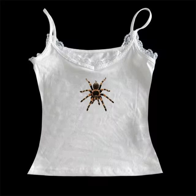 Lace-trim fitted camisole, cute print American style, multiple colors S–L