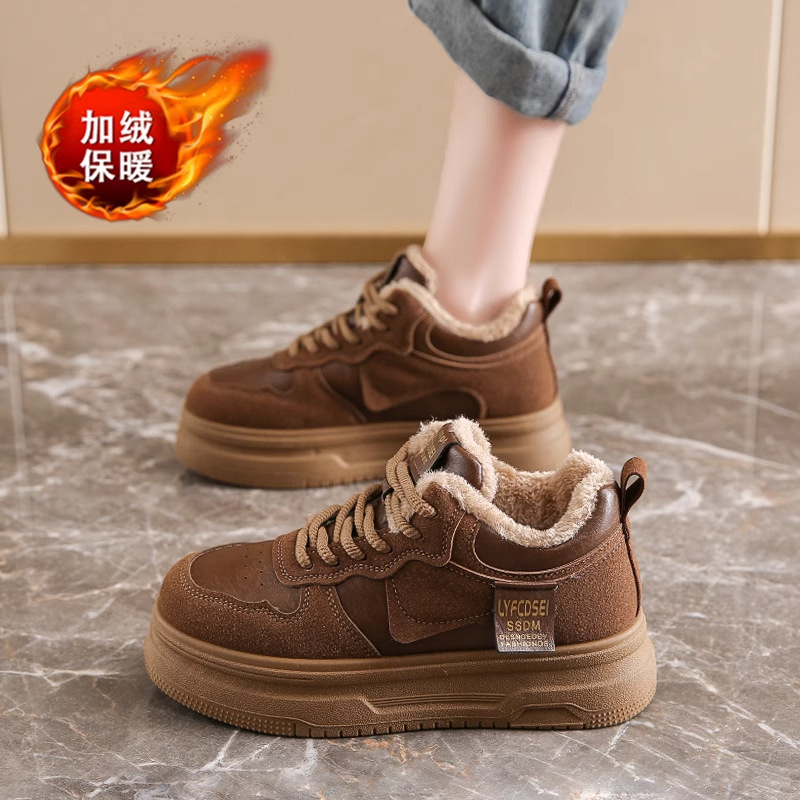 真皮松糕厚底二棉鞋女2025冬季新款加绒加厚保暖防滑高帮运动鞋子