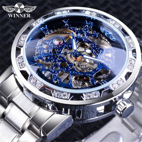 Winner drop shipping winner watch men's fashion casual hollow rhinestone manual mechanical watch men's trendy