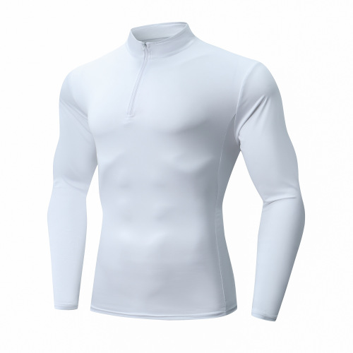 Stand collar half open chest zipper long sleeve tight fitness top men high collar spring and autumn running fitness sports long sleeve