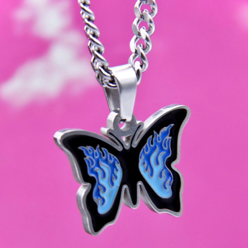 Ins Style Butterfly Titanium Steel Enamel Pendant Necklace 1 Piece display picture 3