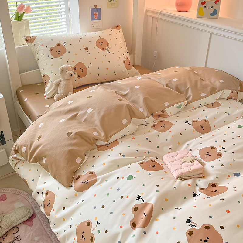 Pequeño algodón fresco dormitorio de estudiantes universitarios cama de tres piezas algodón puro 2025 nuevo traje de sábanas de verano de cuatro piezas