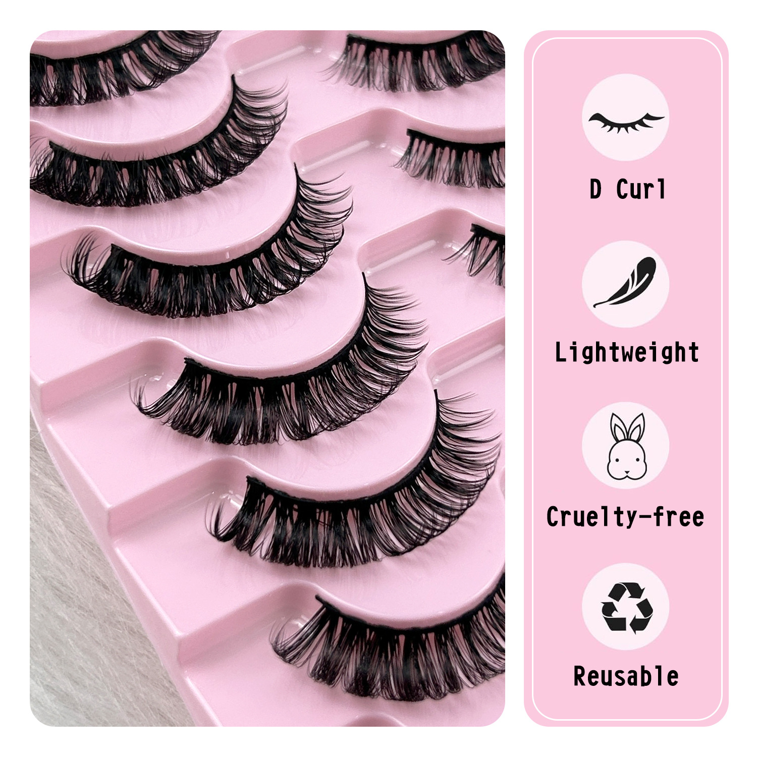 Transfronterizo 10 pares de pestañas postizas rizadas rusas, simulación gruesa, pelos, tallos negros DD, pestañas europeas y estadounidenses